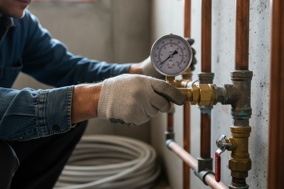 Pressure testing a repaired line during Water Line Repair in Frenchburg